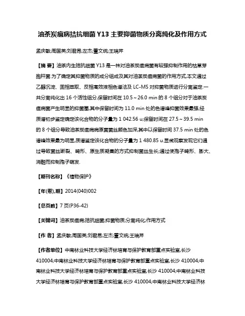 油茶炭疽病拮抗细菌Y13主要抑菌物质分离纯化及作用方式