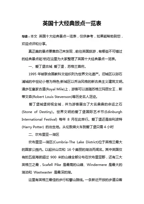 英国十大经典景点一览表