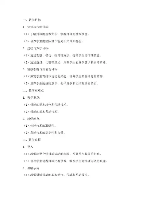 小学排球教案简案模板范文