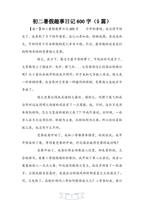 初二暑假趣事日记600字(5篇)
