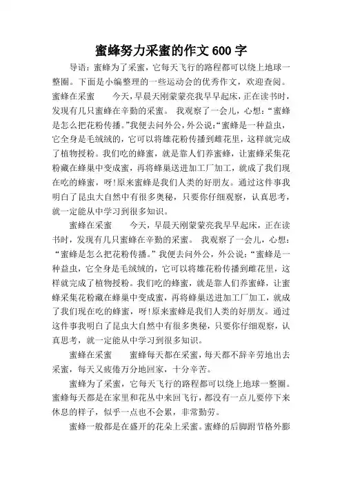 蜜蜂努力采蜜的作文600字