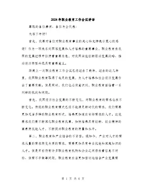 2024年职业教育工作会议讲话(2篇)