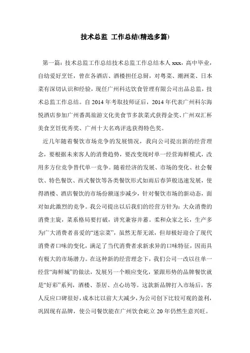 技术总监 工作总结(精选多篇)