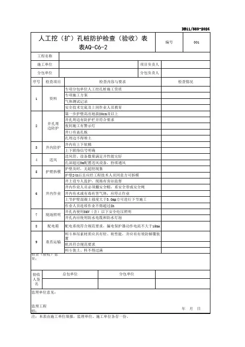 001-表AQ-C6-2 人工挖(扩)孔桩防护检查(验收)表