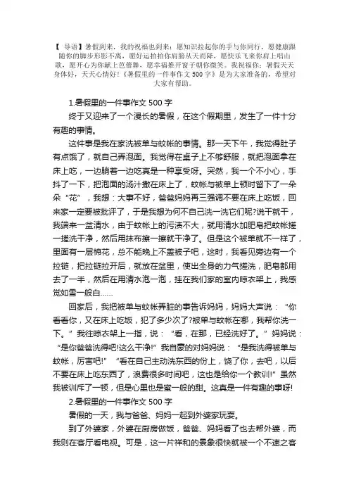 暑假里的一件事作文500字（5篇）