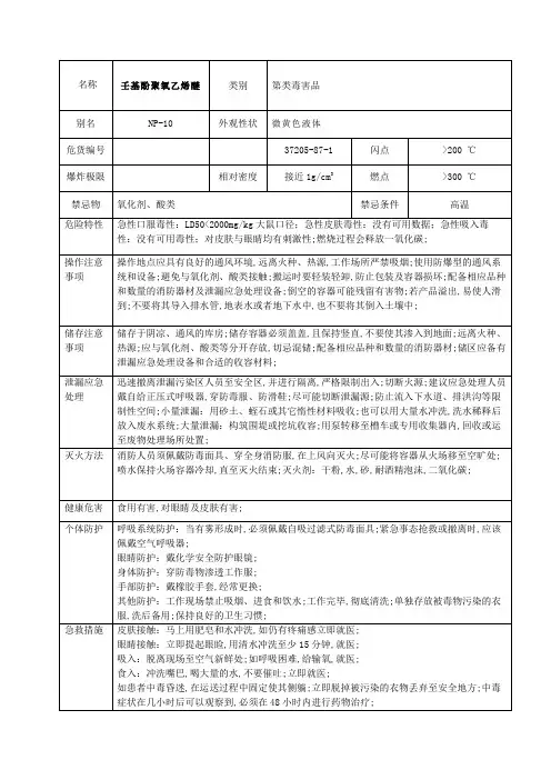 壬基酚聚氧乙烯醚壬基酚聚氧乙烯醚MSDS