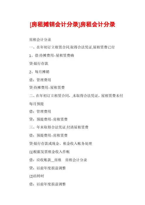 [房租摊销会计分录]房租会计分录