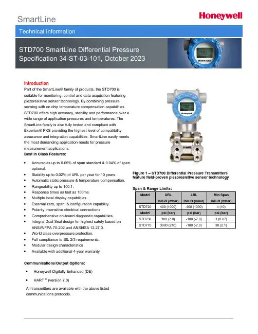 SmartLine STD700智能差分压力传感器说明书