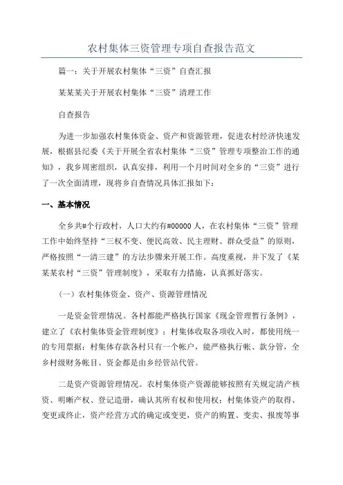 农村集体三资管理专项自查报告范文
