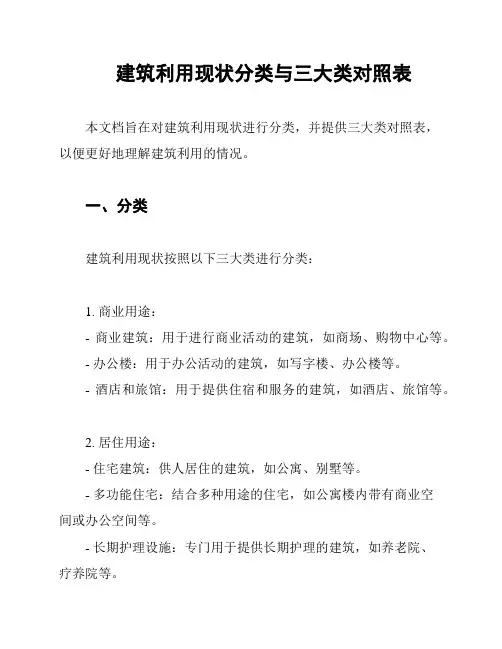 建筑利用现状分类与三大类对照表