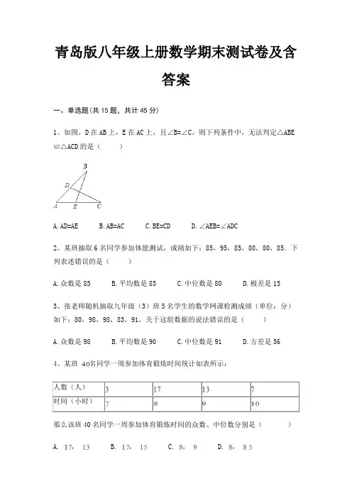 (综合卷)(完美版)青岛版八年级上册数学期末测试卷及含答案