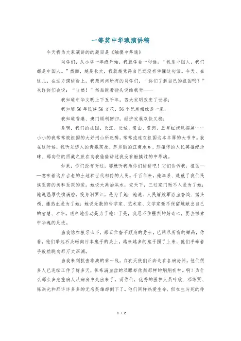 一等奖中华魂演讲稿