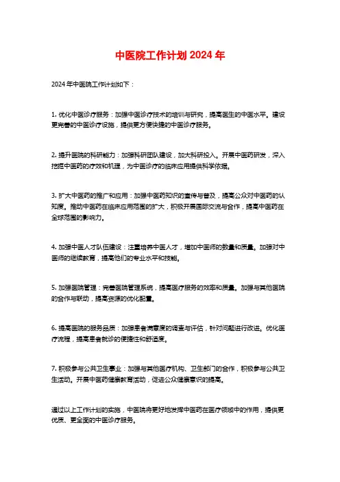 中医院工作计划2024年