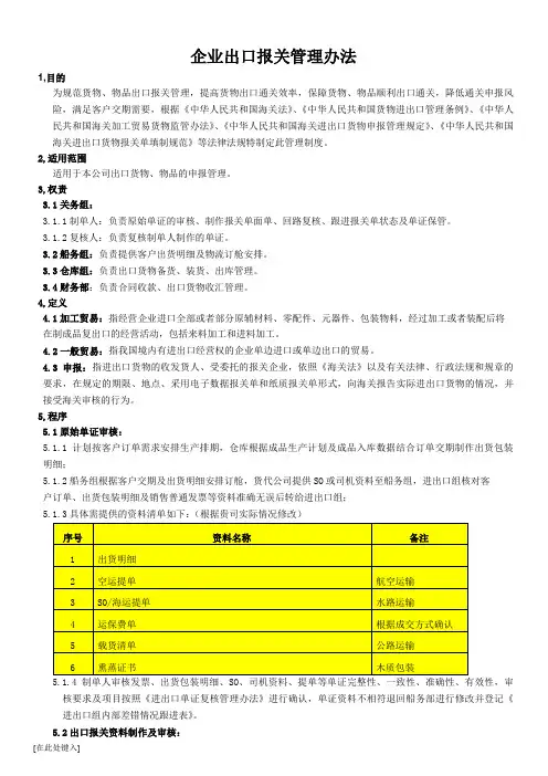 企业出口报关管理办法(符合AEO标准)