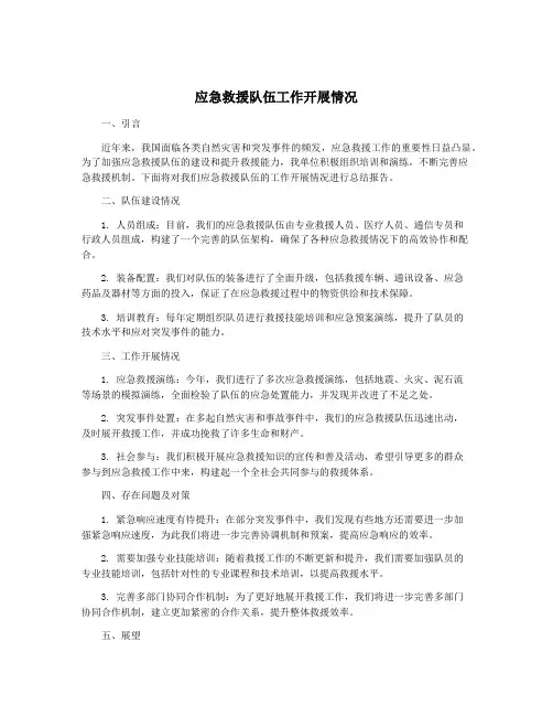 应急救援队伍工作开展情况
