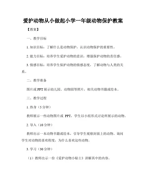 爱护动物从小做起小学一年级动物保护教案