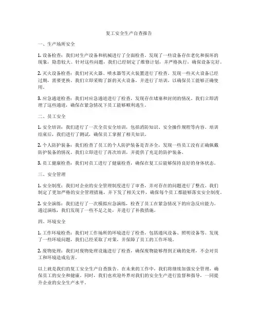 复工安全生产自查报告