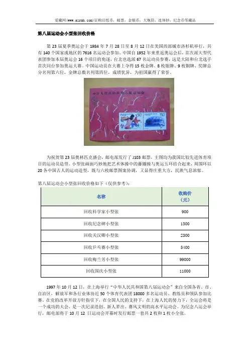 第八届运动会小型张回收价格
