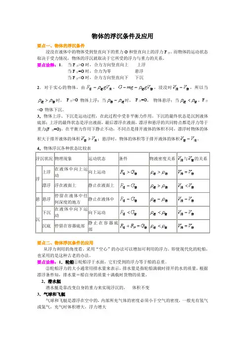 物体的浮沉条件及应用