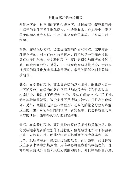 酯化反应经验总结报告