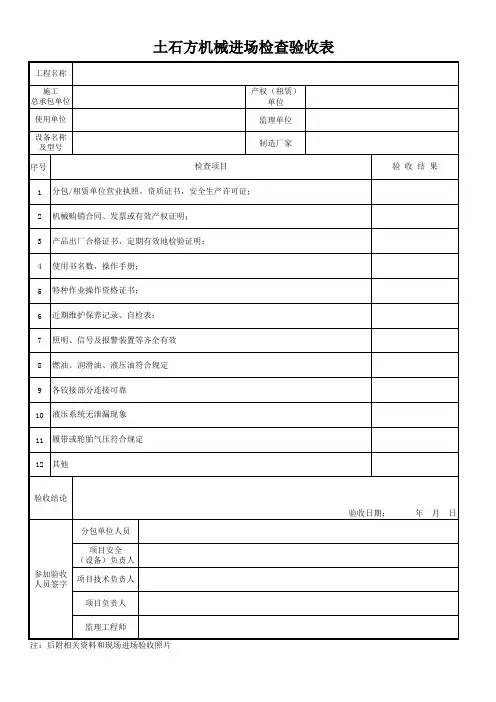 土石方机械进场验收表