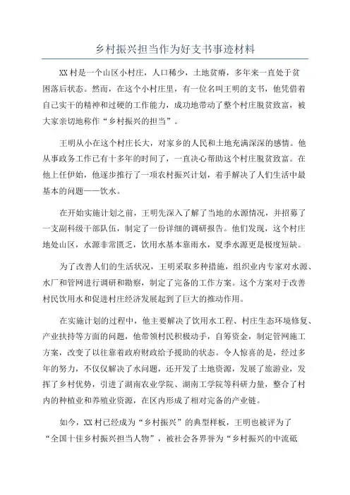 乡村振兴担当作为好支书事迹材料