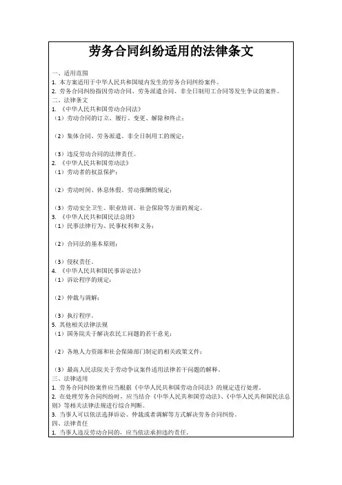 劳务合同纠纷适用的法律条文