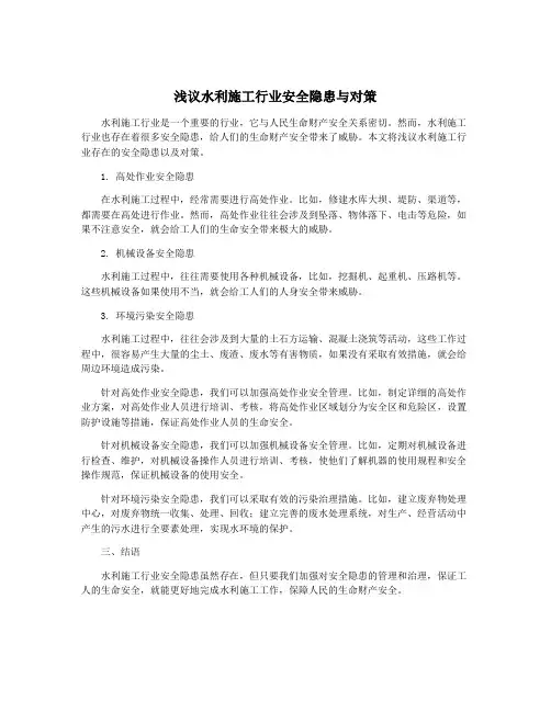 浅议水利施工行业安全隐患与对策
