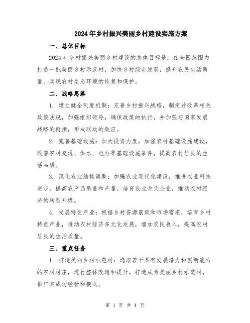 2024年乡村振兴美丽乡村建设实施方案