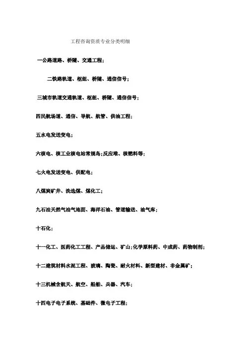 工程咨询资质专业分类明细