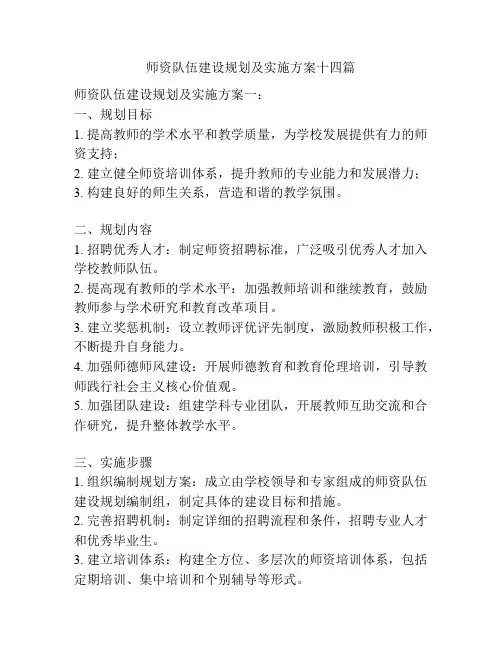 师资队伍建设规划及实施方案十四篇