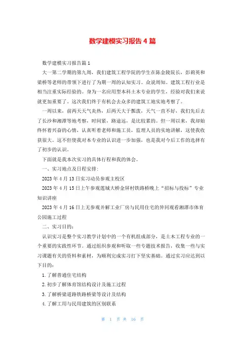 数学建模实习报告4篇