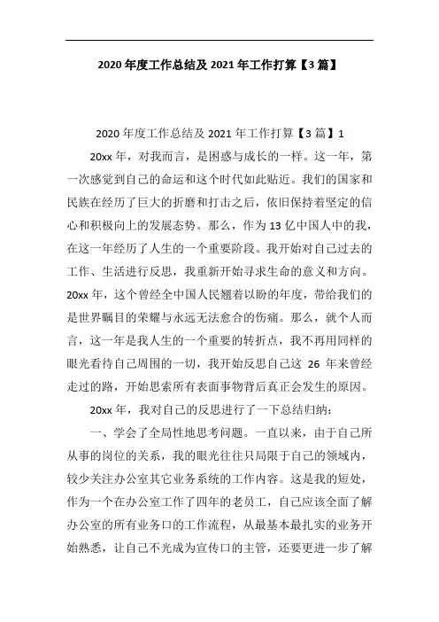 2020年度工作总结及2021年工作打算【3篇】