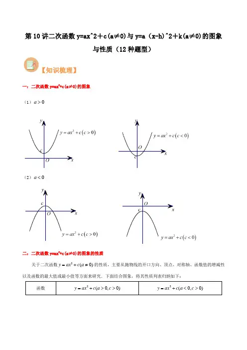 第10讲二次函数y=ax^2+c(a≠0)与y=a(x-h)^2+k(a≠0)的图象与性质(12种题
