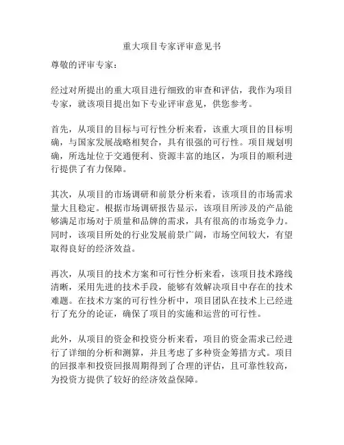 重大项目专家评审意见书
