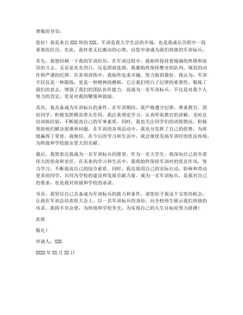 个人军训标兵申请书范文