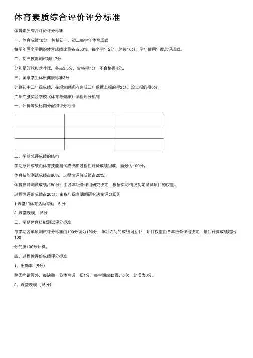 体育素质综合评价评分标准