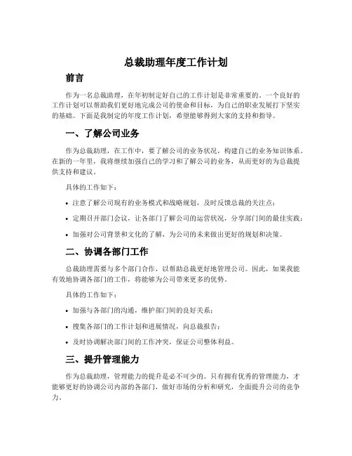 总裁助理年度工作计划