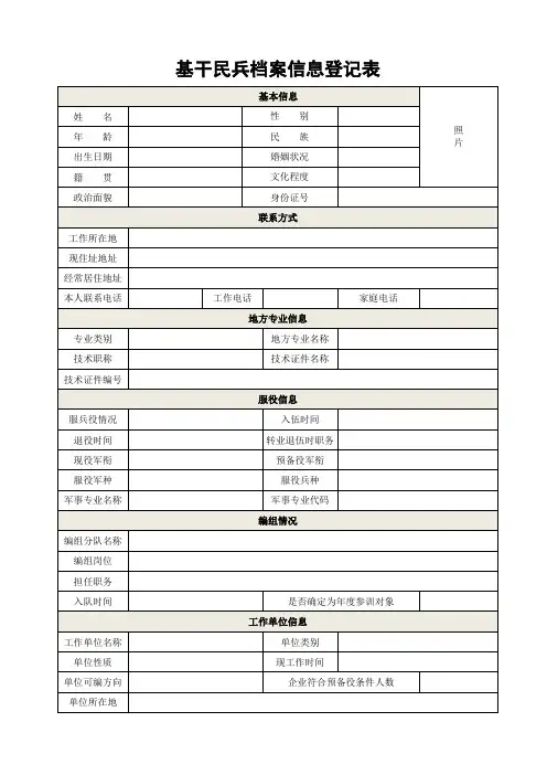 基干民兵档案信息登记表