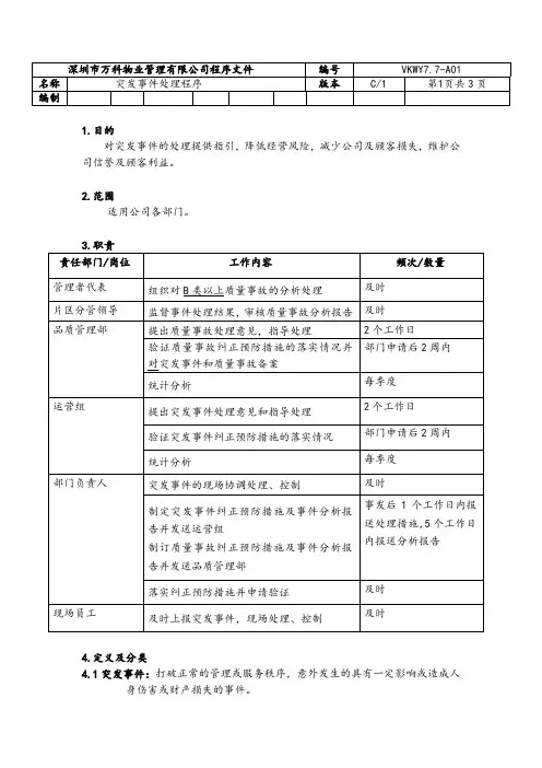 万科物业管理体系文件   安全管理文件   突发事件处理程序.