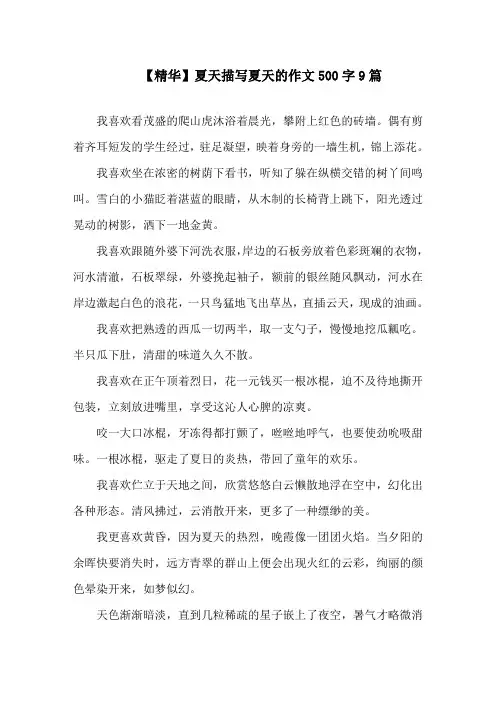 夏天描写夏天的作文500字9篇范文精选