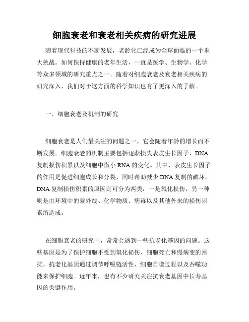 细胞衰老和衰老相关疾病的研究进展