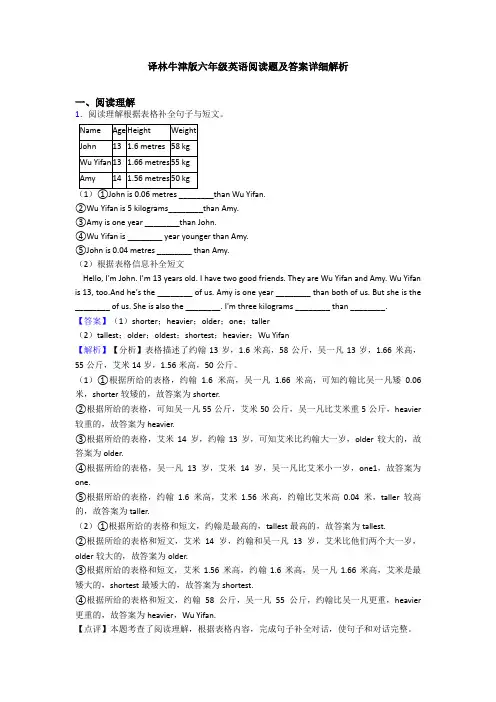 译林牛津版六年级英语阅读题及答案详细解析 (4)