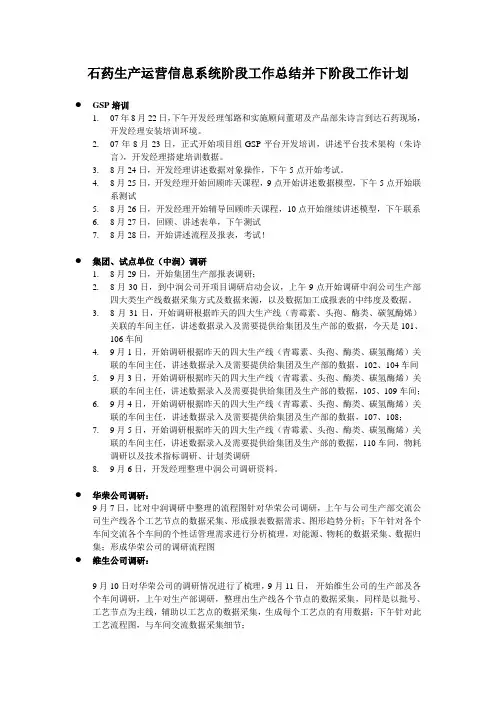 石药项目前段时间工作总结