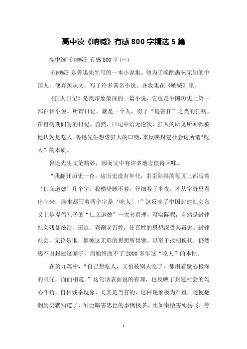 高中读《呐喊》有感800字精选5篇