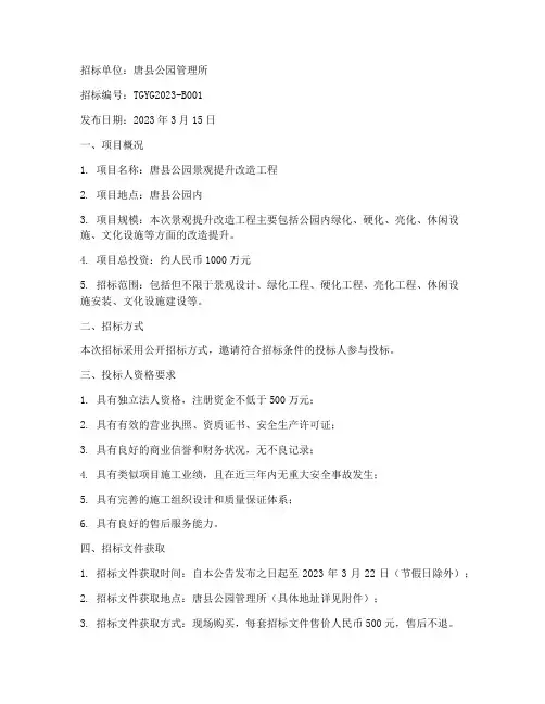 唐县公园招标公告文件