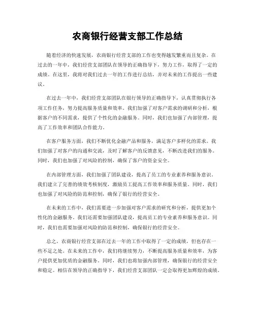 农商银行经营支部工作总结