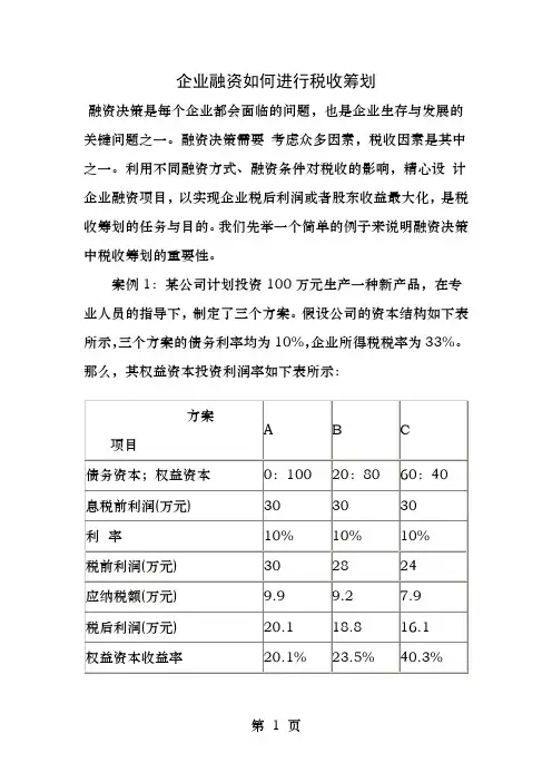 企业融资如何进行税收筹划