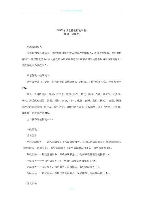 2017年增值税最新税率表