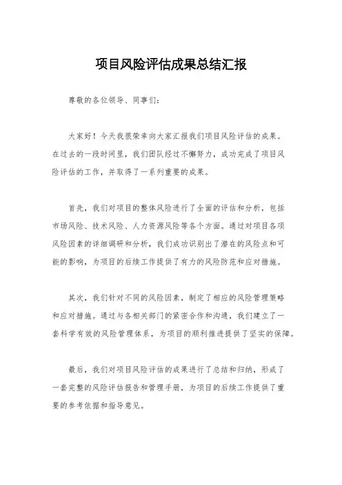 项目风险评估成果总结汇报